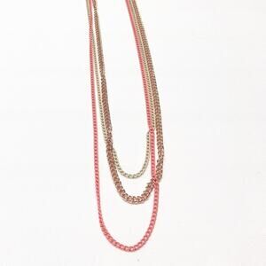 Y2k Express Peach & Gold Triple Chain Long Necklace